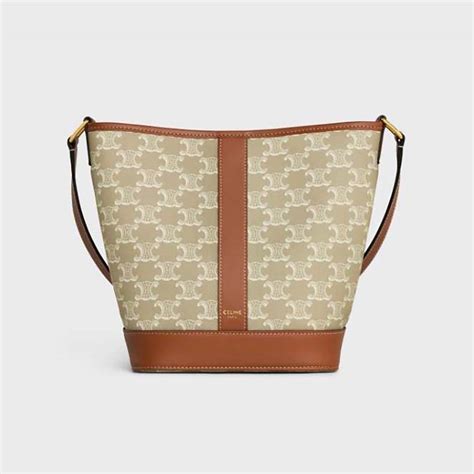 Celine Small Bucket in Triomphe Canvas and Calfskin in Tan 